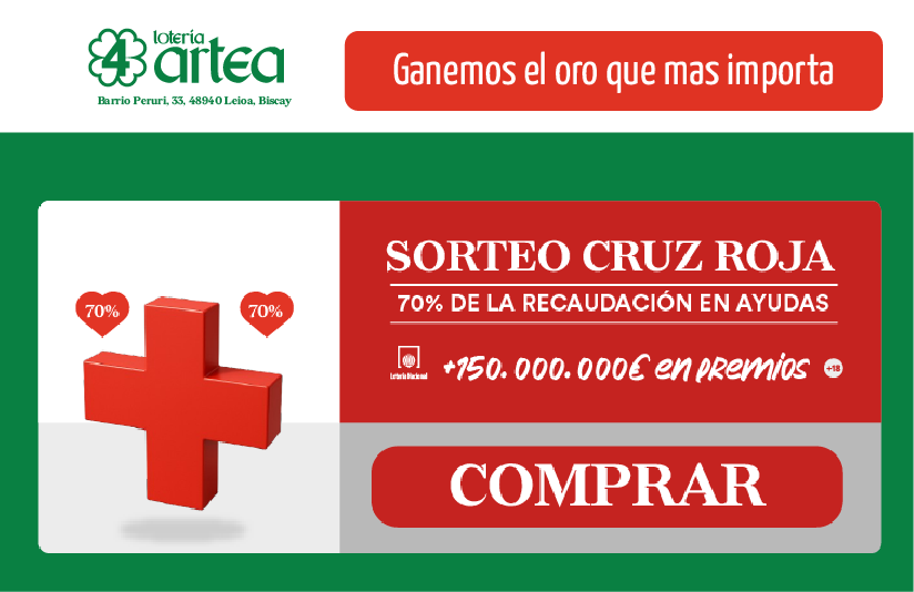 Sorteo Extraordinario Cruz Roja 2026 décimos lotería Artea Bizkaia